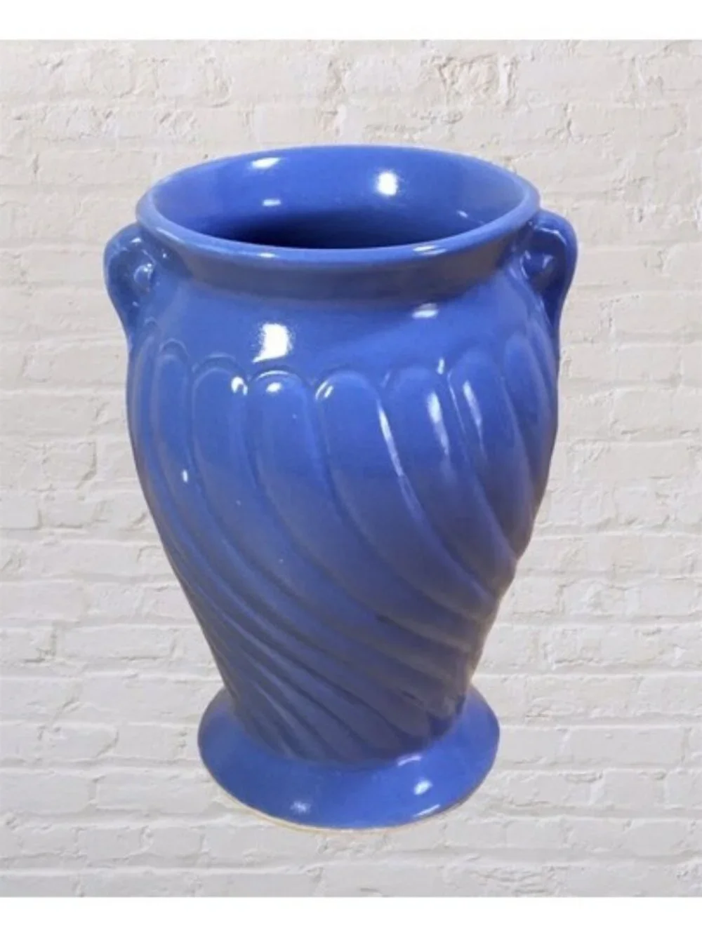 Vintage Ceramic Urn Vase Cornflower Blue Early Mid Century 6.25